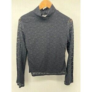 Tribeca Studio Women's Lace Mock Neck Shirt Black Size Medium Y2K Goth,Fairycore